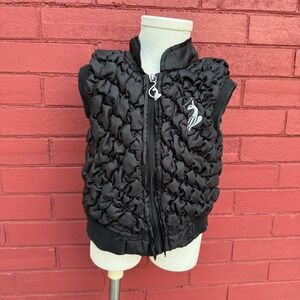 Vtg Y2K Baby Phat Kids Black Puffer Vest Size 4 Full Zip Cat Accent Cute Black